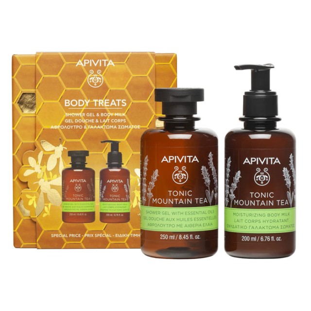 Apivita Promo Tonic Mountain Tea Shower Gel with Essential Oils Αφρόλουτρο με Τσάι του Βουνού 250ml & Moisturizing Body Milk Ενυδατικό Γαλάκτωμα Σώματος 200ml product photo