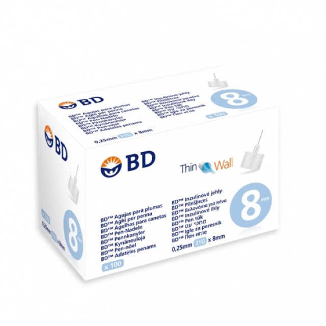 BD Thin Wall Βελονάκια για Πένα Ινσουλίνης 31G x 8mm 100τεμ product photo