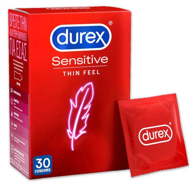 Durex Sensitive Λεπτά Προφυλακτικά Για Μεγαλύτερη Ευαισθησία 30τμχ product photo