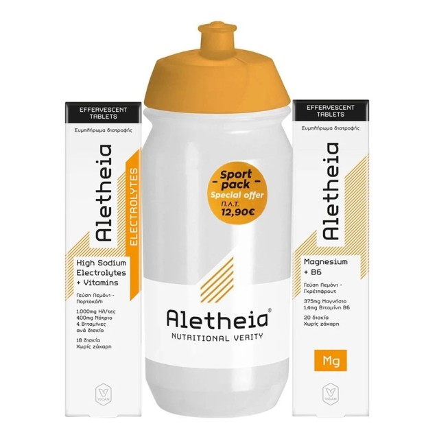 Vican Aletheia Promo High Sodium Electrolytes + Vitamins Με Γεύση Λεμόνι - Πορτοκάλι 18 effer.tabs & Magnesium + Vitamin B6 Lemon & Grapefruit 20 Effer.tabs & Δώρο Sport Bottle 500ml product photo