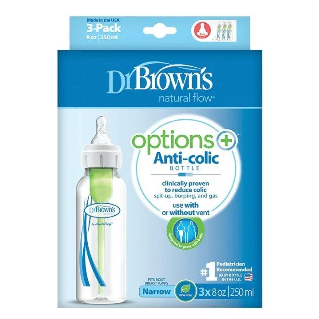 Dr. Browns Natural Flow Anti Collic Μπιμπερό Πλαστικό Options+ Στενό Λαιμό 250 ml 3 τεμ - SB 83005 product photo