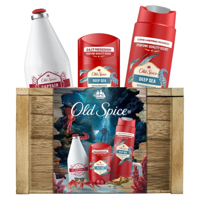 Old Spice Promo Captain After Shave Lotion 100ml & Deodorant Stick 50ml & 3 in 1 Shower Gel & Shampoo 250ml & Reusable Wooden Box product photo