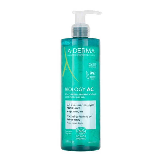 A-Derma Biology-AC Cleansing Foaming Gel Purifying Face, Chest & Back 400ml product photo