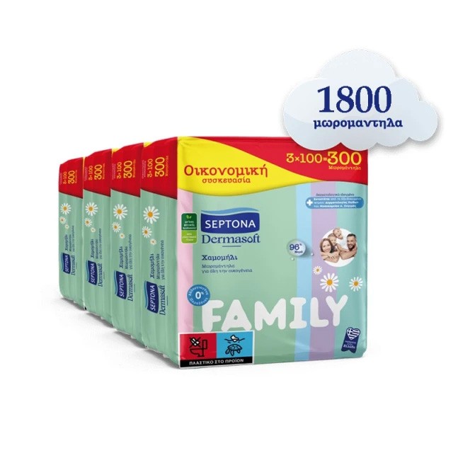 Septona Dermasoft Family Baby Wipes Chamomille Monthly Pack με Καπάκι (18x100τεμ) 1800τεμ product photo