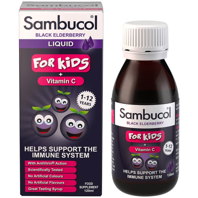 Sambucol Liquid For Kids Παιδικό Συμπλήρωμα Διατροφής με Black Elderberry + Βιταμίνη C 120 ml product photo