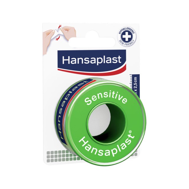 Hansaplast Μεταξωτή Αυτοκόλλητη Επιδεσμική Ταινία Sensitive, Yποαλλεργική 2,50 cm X 5 m product photo