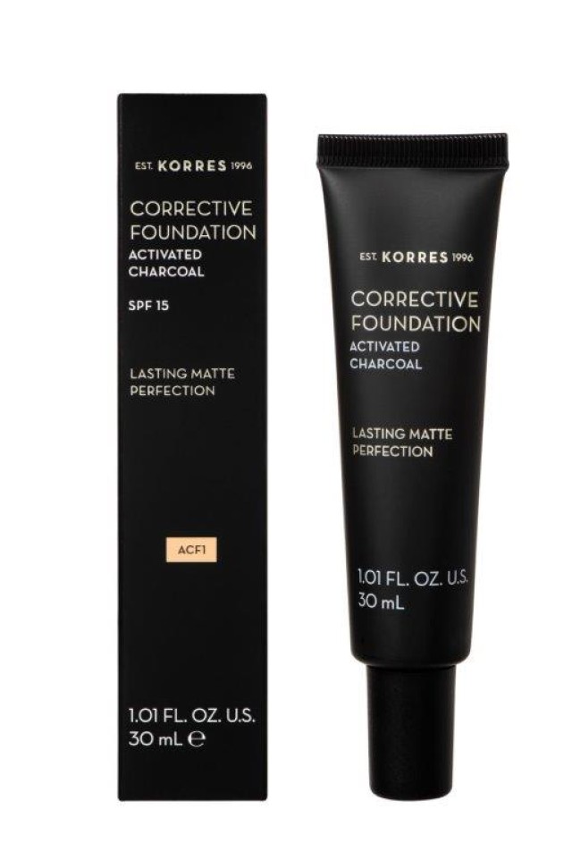 Korres Corrective Foundation Activated Charcoal Acf1 Spf 15 - Διορθωτικό Make Up Για Μέτριες Άτελειες 30 ml product photo