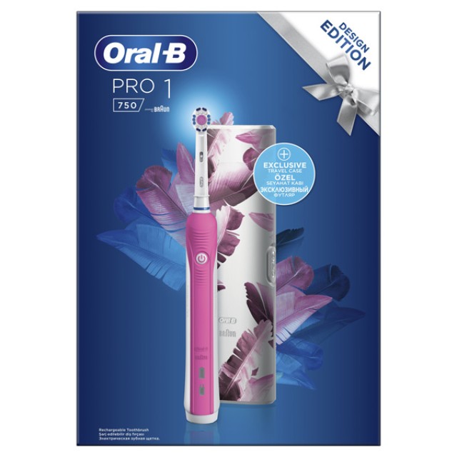 Oral-B Pro 1 750 Ηλεκτρική Οδοντόβουρτσα Design Edition Pink & Travel Case product photo