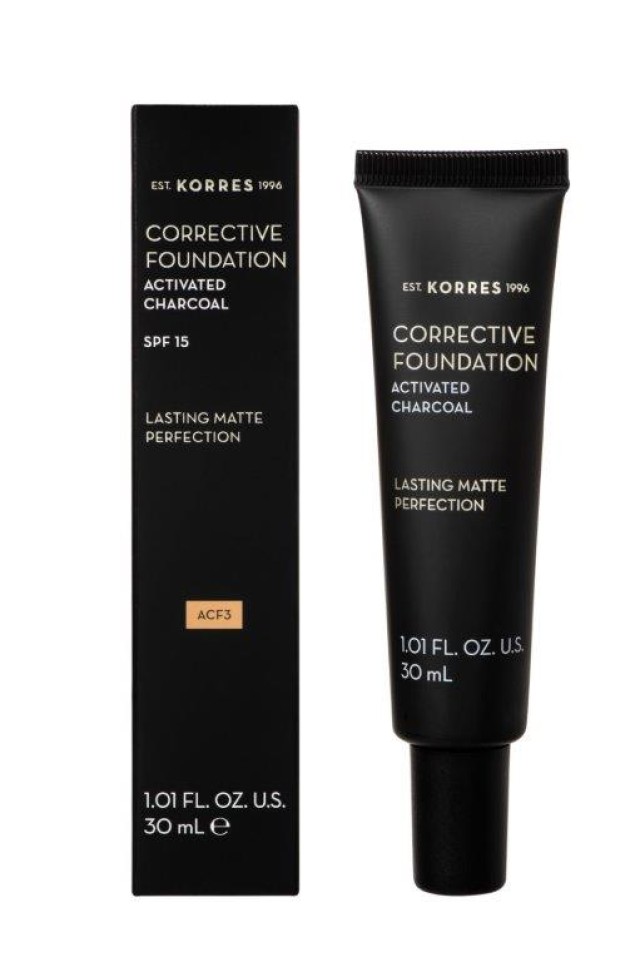 Korres Corrective Foundation Activated Charcoal Acf3 Spf 15 - Διορθωτικό Make Up Για Μέτριες Άτελειες 30 ml product photo