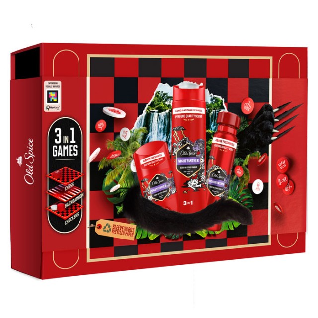 Old Spice Promo XMas Gamebox Pirate Night Panther Promo Body / Hair / Face Wash 3 in 1 400ml, Deodorant Body Spray 150ml, Deodorant Stick 50ml & 3 in 1 Games product photo