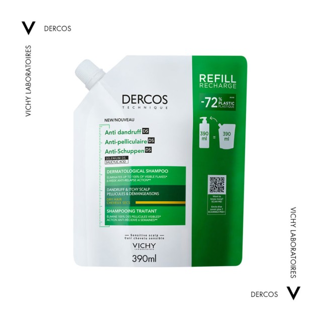 Vichy Dercos Anti-Dandruff Dermatological Shampoo for Dry Hair - Refill Ανταλλακτικό  Σαμπουάν για την Καταπολέμηση της Ξηρής Πυτιρίδας 390ml product photo