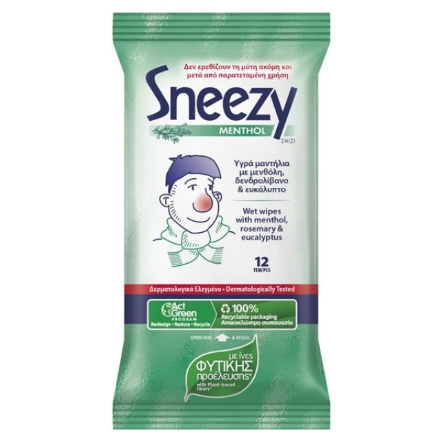 Sneezy Menthol Wet Wipes 12τεμ product photo