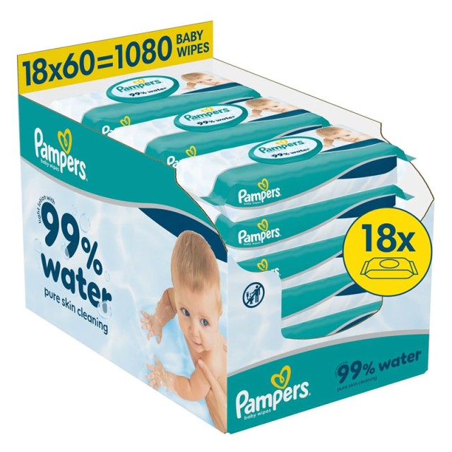 Pampers Monthly Βοx 99% Water Baby Wipes 1080 Τεμάχια (18x60 Τεμάχια) product photo