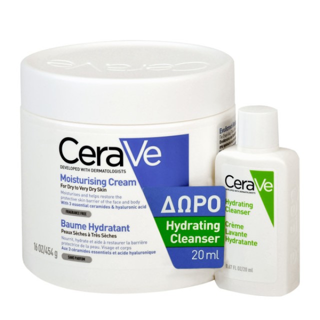 CeraVe Promo Moisturising Face - Body Cream for Dry to Very Dry Skin 454gr & Δώρο Hydrating Face - Body Cleanser 20gr product photo