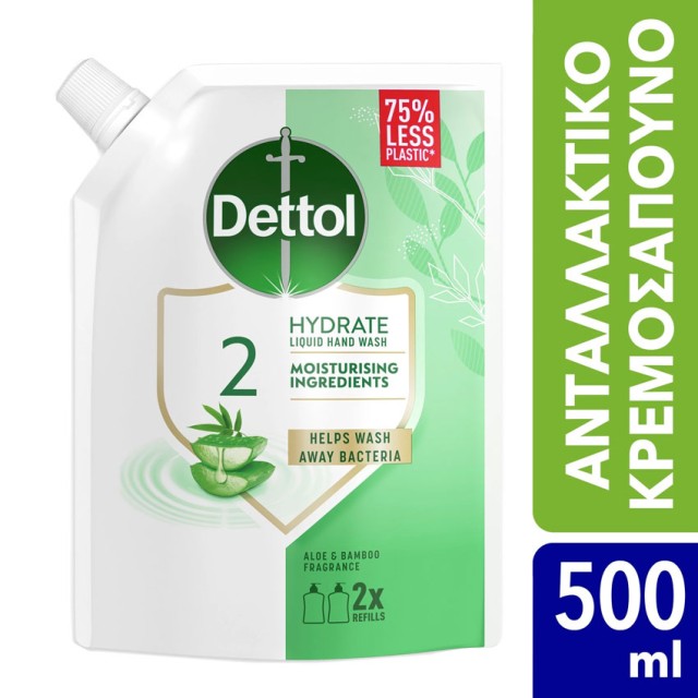 Dettol Hydrate Fragnance Refill Ανταλλακτικό Κρεμοσάπουνο Χεριών με Aloe Vera & Bamboo 500ml product photo