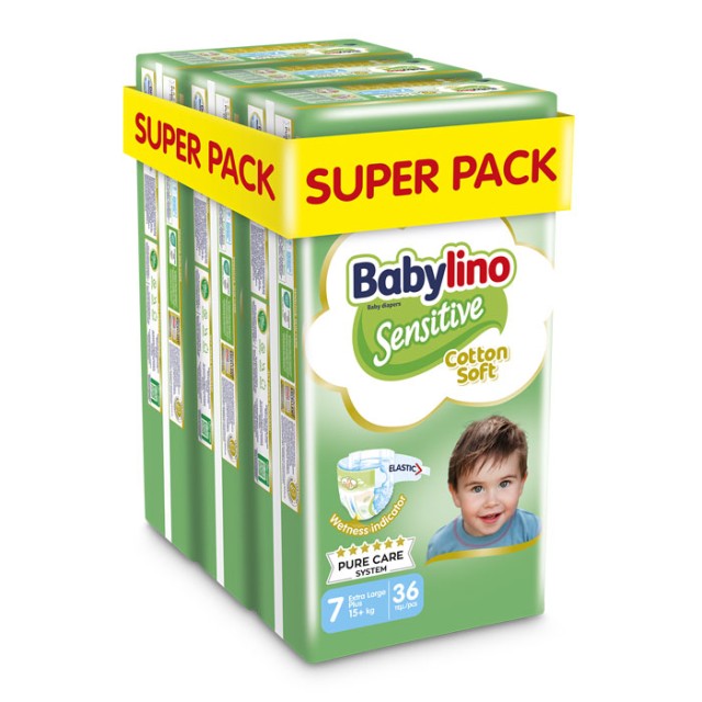 Babylino Sensitive Cotton Soft Super Pack Extra Large Plus Μέγεθος 7 (15-25kg) 108 Πάνες product photo