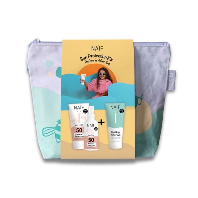 Naif Promo Sun Protection Kit Mineral Sunscreen Cream for Baby & Kids Spf50, 100ml, Mineral Sunscreen Spray for Baby & Kids SPF50, 100ml & Cooling After Sun 100ml product photo