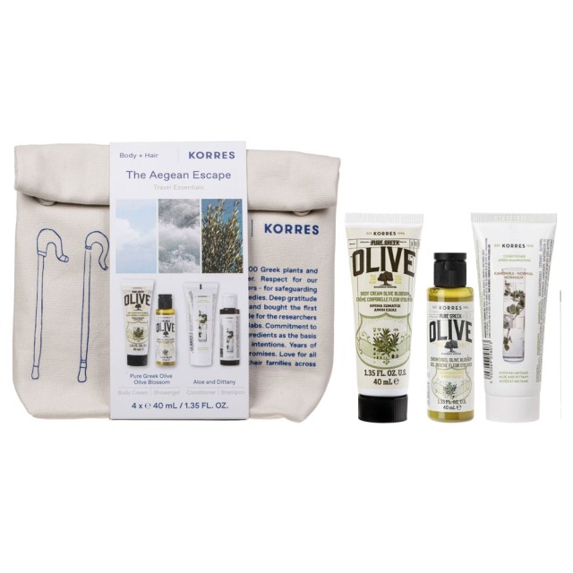 Korres Promo Pure Greek Olive Oil Blossom Body Milk 40ml & Showergel 40ml & Aloe & Dittany Shampoo 40ml & Condtioner 40ml & Δώρο Νεσεσέρ product photo