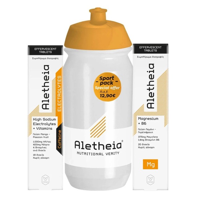 Vican Aletheia Promo High Sodium Electrolytes + Vitamins + Caffeine Με Γεύση Mango - Passion Fruit 18 effer.tabs & Magnesium + Vitamin B6 Lemon & Grapefruit 20 Effer.tabs & Δώρο Sport Bottle 500ml product photo