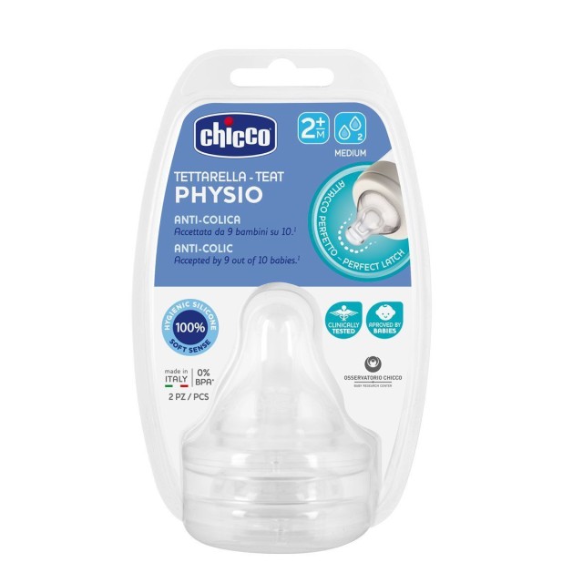Chicco Physio Anti-Colic Θηλή Σιλικόνης 2m+ Μέτριας Ροής 2 Τμχ product photo