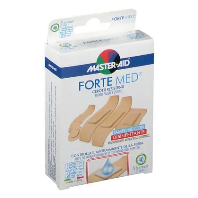 Master Aid Forte Med Αυτοκόλλητα Strips Μπεζ 5 assorted sizes 78x20 / 78x26 / ?25 / 38x38 / 45x12,7 mm 40 τεμ product photo
