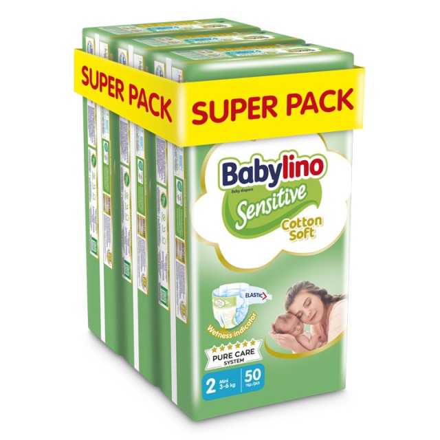 Babylino Sensitive Cotton Soft Super Pack Mini Μέγεθος 2 (3-6kg) 150 Πάνες product photo