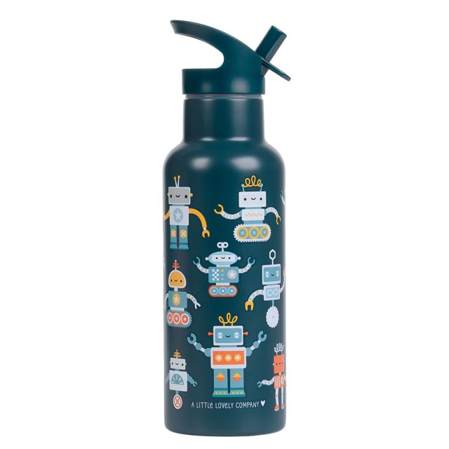 A Little Lovely Company Drink Bottle Θερμός-Μπουκάλι με Καλαμάκι & Διπλό Τοίχωμα από Ανοξείδωτο Ατσάλι Robots 500ml product photo