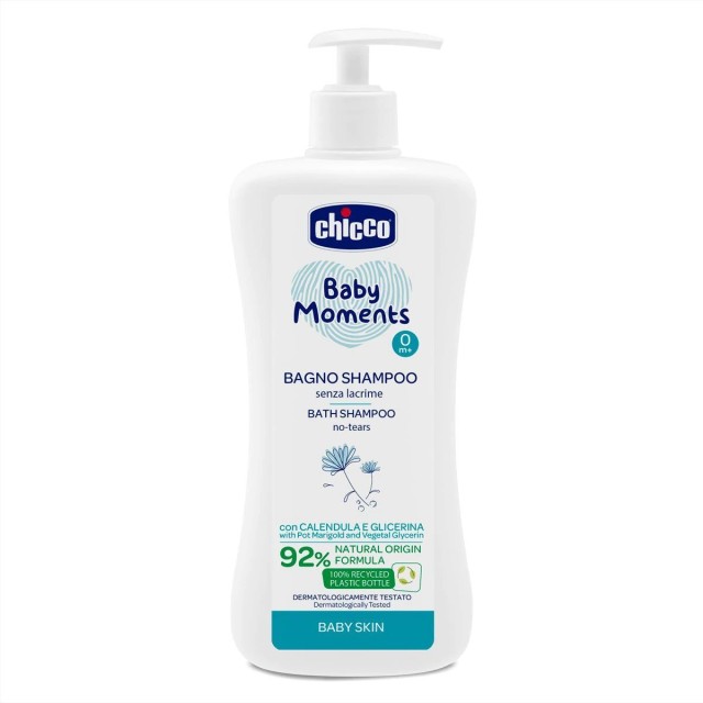 Chicco Baby Moments 0m+ Bath Shampoo with Calendula Βρεφικό Αφρόλουτρο & Σαμπουάν με Εκχύλισμα Καλέντουλας 500ml product photo