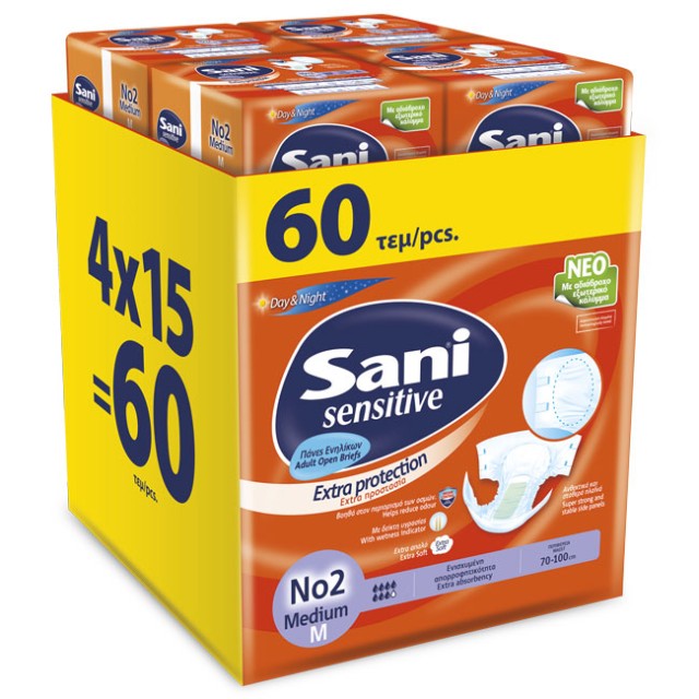 Sani Sensitive Monthly Pack No2 Medium Ανοιχτή Πάνα Ακράτειας (4x15 τεμ) 60τεμ product photo