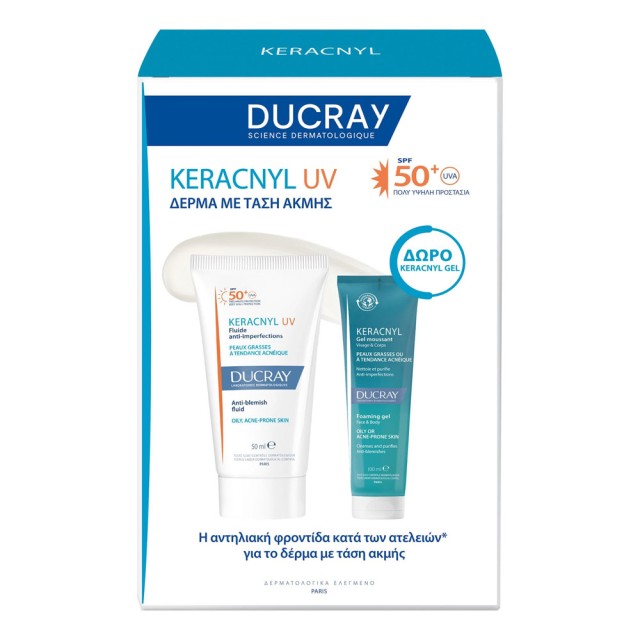 Ducray Promo Keracnyl UV Anti-Blemish Fluid SPf50+, 50ml & Keracnyl Face & Body Foaming Gel 100ml product photo