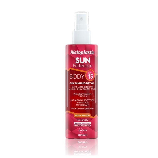 Histoplastin Sun Protection Tanning Dry Oil Body Satin Touch Spf15 200ml product photo