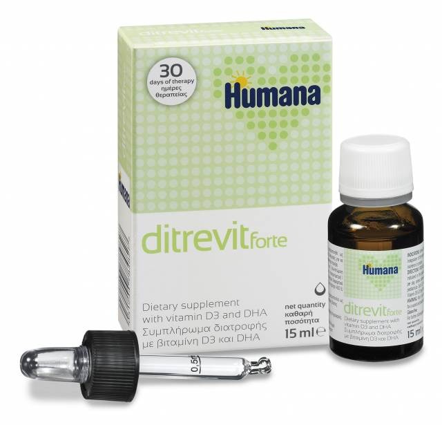 Humana Ditrevit Forte - Συμπλήρωμα Διατροφής Με Βιταμίνη D3 Και DHA 15 ml product photo