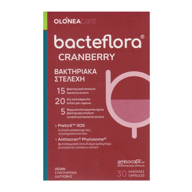 Olonea Bacteflora Cranberry Συμπλήρωμα Διατροφής με Κράνμπερι & Προβιοτικά για Πρόληψη - Προστασία του Ουροποιητικού Συστήματος 30caps product photo