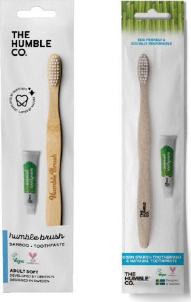 The Humble Co. Toothbrush Corn Starch Οδοντόβουρτσα 1 Τμχ - Natural Toothpaste Οδοντόκρεμα 7 gr - Travel Pack product photo