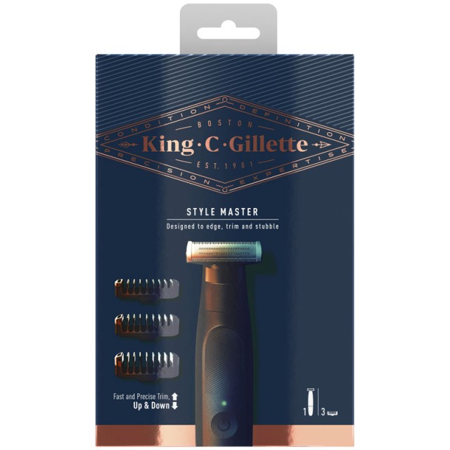 Gillette King C Style Master Cordless Stubble Trimmer Αδιάβροχη Ανδρική Μηχανή Ξυρίσματος Χωρίς Καλώδιο & με 4D Εξάρτημα Κουρέματος product photo