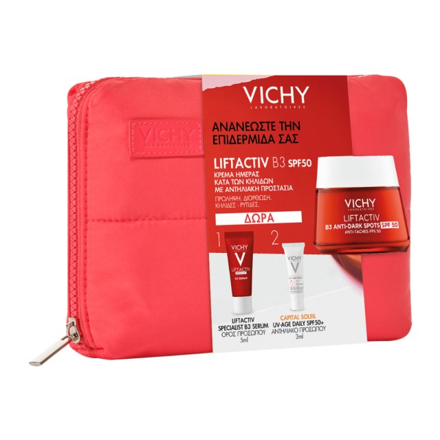 Vichy Promo Liftactiv B3 Anti-Dark Spots Day Cream Spf50, 50ml & Δώρο B3 Face Serum 5ml & Capital Soleil UV- Age Daily Spf50+, 3ml & Νεσεσέρ product photo