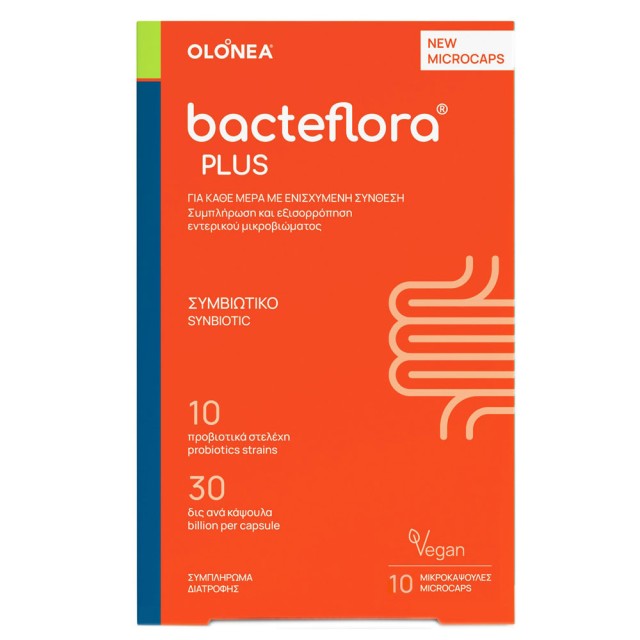 Olonea Bacteflora Plus Synbiotic Συμπλήρωση και Εξισορόπηση Εντερικου Μικροβιώματος 10MicroCaps product photo