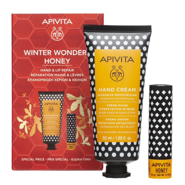 Apivita Promo Winter Wonter Honey Intensive Moisturizing Hand Cream Κρέμα Χεριών Εντατικής Ενυδάτωσης 50ml & Lip Care Honey Lip Balm Ενυδατικό Προστατευτικό Lip Balm Χειλιών με Μέλι 4.4gr product photo