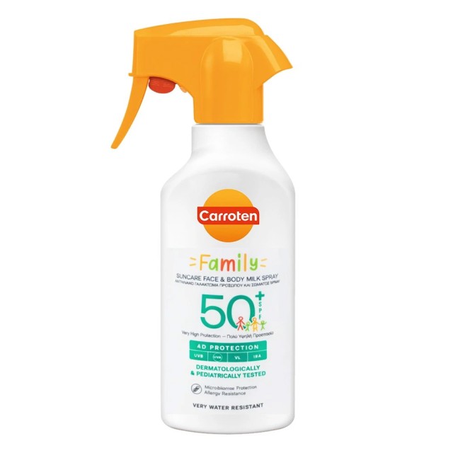 Carroten Family Spf50+ Suncare Face & Body Milk Spray Αντηλιακό Γαλάκτωμα Spray Προσώπου & Σώματος για Όλη της Οικογένεια 270ml product photo
