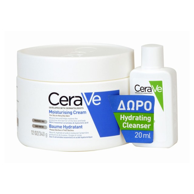 CeraVe Promo Moisturising Cream for Dry to Very Dry Skin 340ml & Δώρο Hydrating Cleanser 20ml product photo