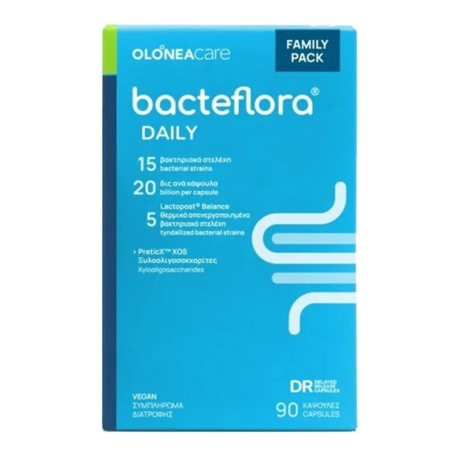 Olonea Bacteflora Daily Family Pack Συμπλήρωμα Διατροφής Για Τη Συμπλήρωση Του Εντερικού Μικροβιώματος 90veg.caps product photo