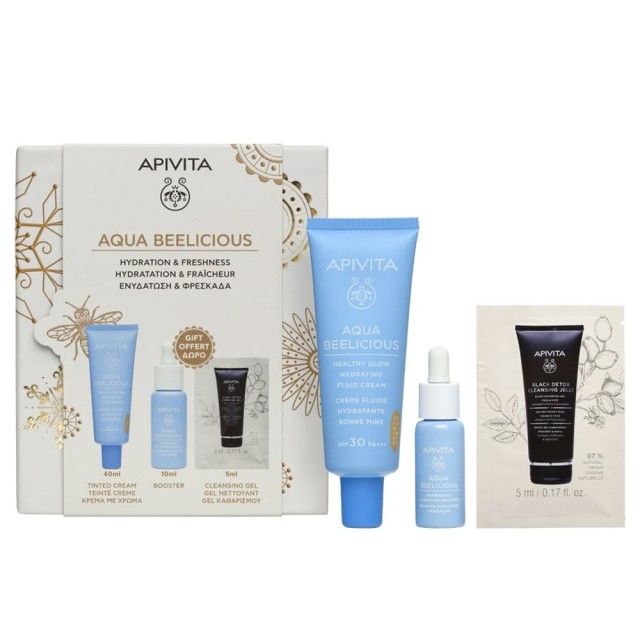 Apivita Promo Aqua Beelicious Healthy Glow Hydrating Fluid Cream Spf30 Tinted 40ml & Δώρο Refreshing Hydrating Face Booster 10ml & Δώρο Black Detox Cleansing Jelly 5ml product photo