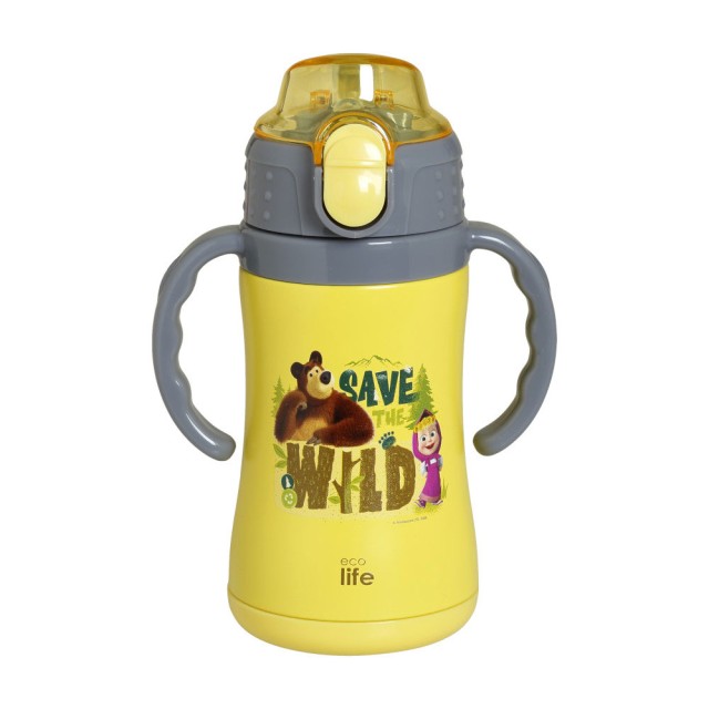 Ecolife Kids Thermos Masha - Save The Wild Yellow Ανοξείδωτο Παγούρι Θερμός με Καλαμάκι και Χερούλια 300ml - 33-BO-2123 product photo
