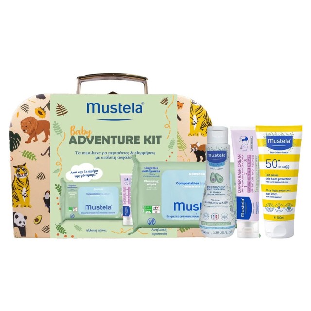 Mustela Promo Cleansing Wipes 60τεμ & No Rinse Cleansing Water 100ml & 123 Vitamin Barrier Cream 50ml & Bebe Very High Protection Sun Lotion Spf50+, 40ml & Δώρο Metalic Case 1 τεμ product photo