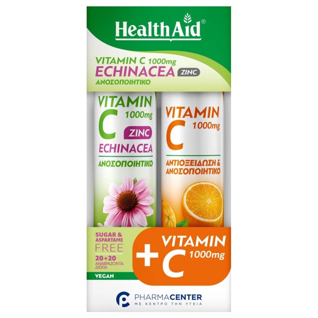 Health Aid Promo Vitamin C 1000mg, Echinacea & Zinc Lime 20 Effer.tabs & Vitamin C 1000mg Orange 20 Effer.tabs product photo