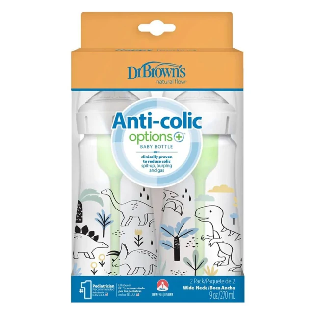 Dr. Browns Natural Flow Anti Collic Μπιμπερό Πλαστικό Options+ 0m+ Φαρδύ Λαιμό 2x270ml Δεινόσαυροι - WB92026 product photo