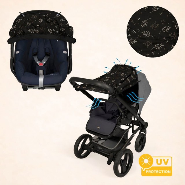 Dooky Universal Cover Ηλιοπροστασία καροτσιού UPF50+ Romantic Leaves Black 1τεμ product photo