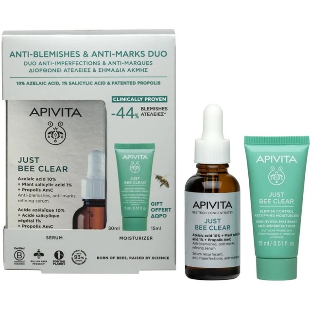 Apivita Promo Just Bee Clear Ορός 30ml & Δώρο Κρέμα Κατά των Ατελειών 15ml product photo