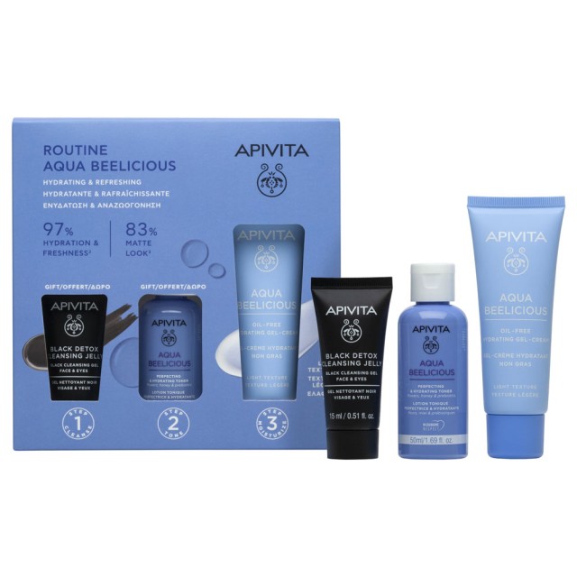 Apivita Promo Aqua Beelicious Oil-Free Hydrating Gel-Cream, 40ml & Δώρο Perfecting & Hydrating Toner 50ml & Δώρο Black Cleansing Gel Face & Eyes 15ml product photo