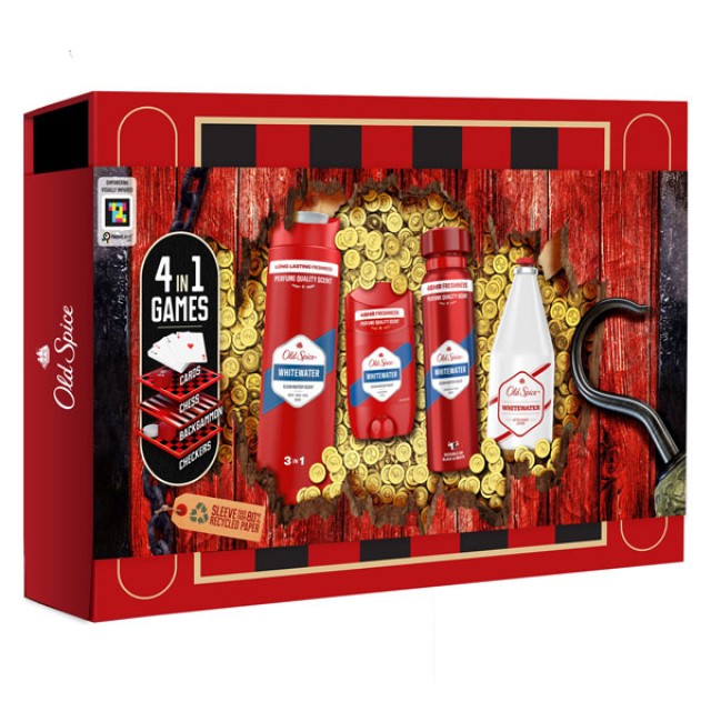 Old Spice Promo Gamebox Pirate Whitewater Body / Hair / Face Wash 3 σε 1, 250ml, After Shave Lotion 100ml, Deodorant Body Spray 150ml, Deodorant Stick 50ml & 4 in 1 Games product photo